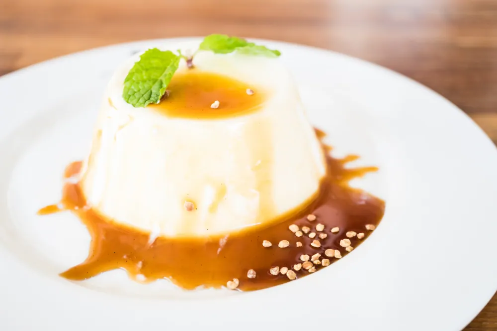 Butterscotch sauce over dessert